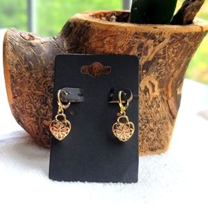Heart Drop Earrings - Plated Gold